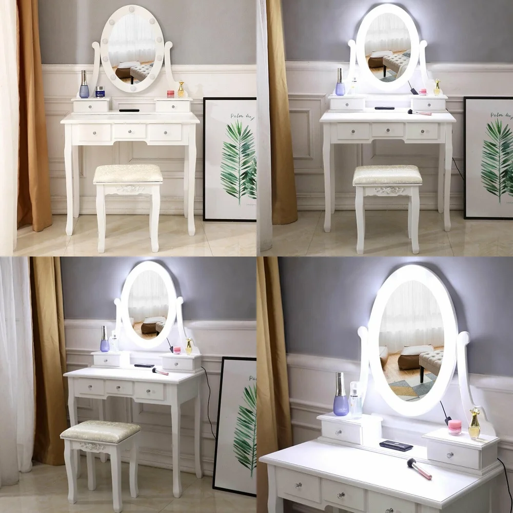 

Makeup VanitiesLED Vanity Set with Lighted Mirror 10 Bulbs Makeup Dressing Table Desk