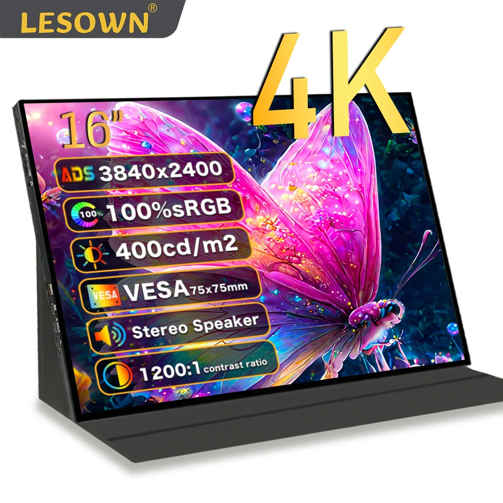 lesown exibicao secundaria ultra larga para desenho pc laptop e mac phone 4k 100 srgb usb c monitor 16 3840x2400 touchscreen 01