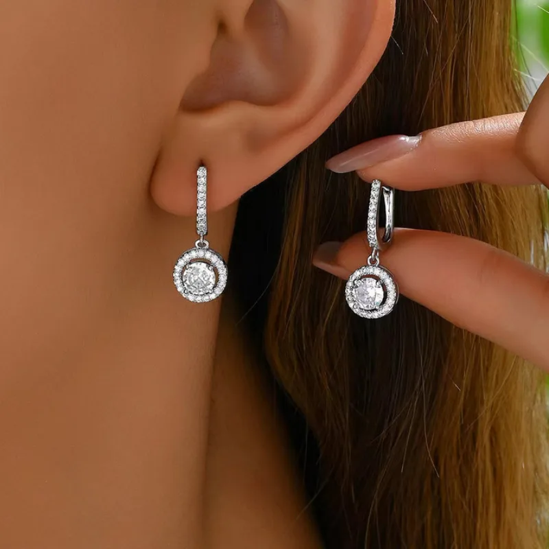 

Round Earring AAAAA cz Real 925 Sterling silver Flower Party Wedding Dangle Earrings for women Statement jewelry