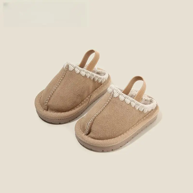 Brand Solid Winter Suede Slipper Shoes For Infant Girls,Toddler Boys Winter Warm Outside Walkers Shoes With Velvet,Ruffle Shoes