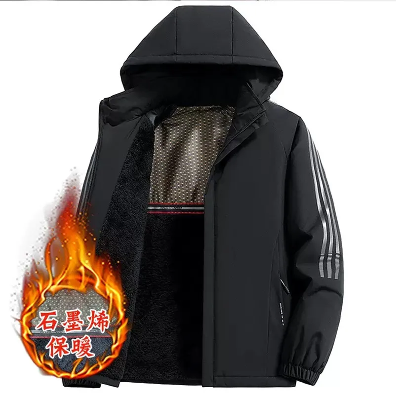 

Winter New Fashion Sports Plus Plush Thick Warm Hooded Jacket For Men's Casual Loose Windproof Oversized High-Quality Jacket