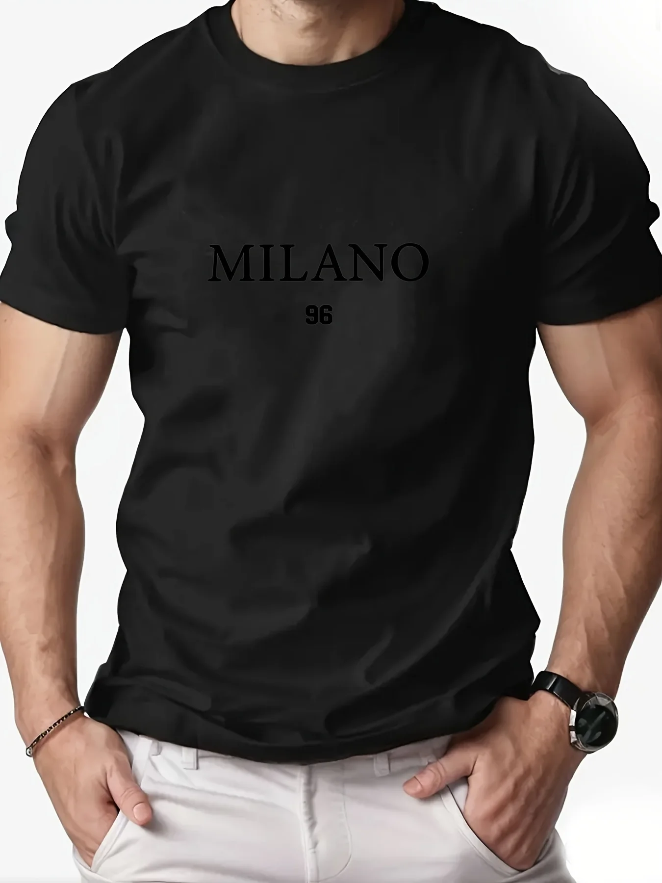 

Men's Milano 96 Graphic T-Shirt - 50% Cotton Crew Neck Tee with Slight Stretch, Geometric