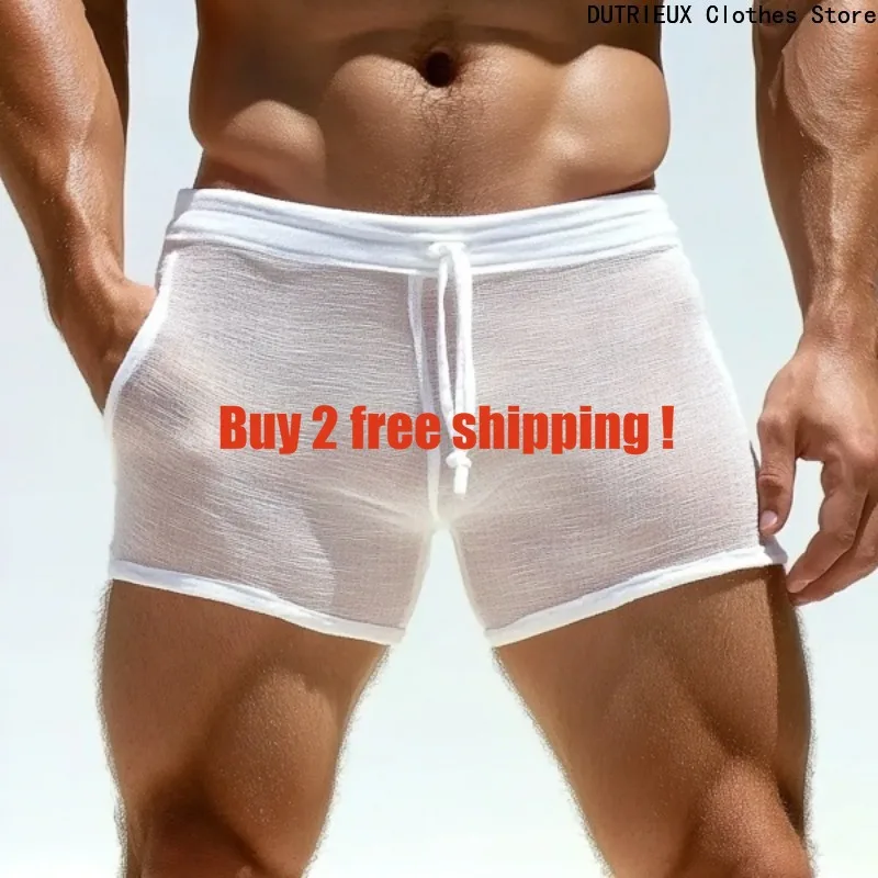 

【 Быстрая доставка на складе】Летние мужские полупрозрачные сексуальные шорты на шнуровке, домашние повседневные удобные шорты для фитнеса, спортивные штаны