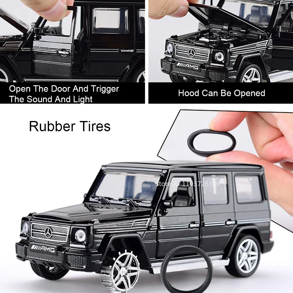 Modèle de voitures jouets en alliage moulé sous pression, véhicules tout-terrain, son et lumière, portes ouvertes, jouets de Simulation pour enfants, cadeaux, 1:32 G65 C260L