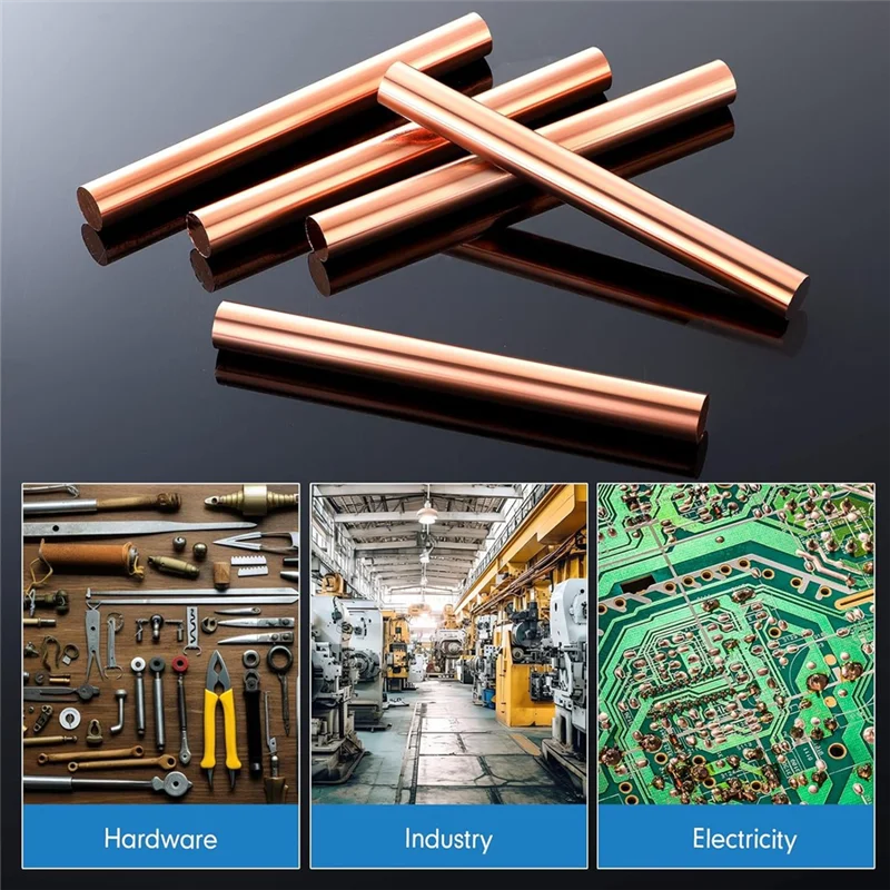 6Pcs Pure Copper Round Rod 3.94Inch Length 0.39Inch Diameter Bare Solid Metal Rod Copper Bar Lathe Bar Stock-A57X