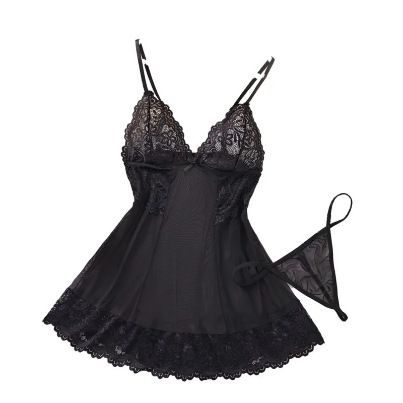 

Black Sexy Lingerie Women Sleepwear Lace Porno Night Dress Erotic Costumes Perspective Exotic Apparel Female Underwear Nightgown