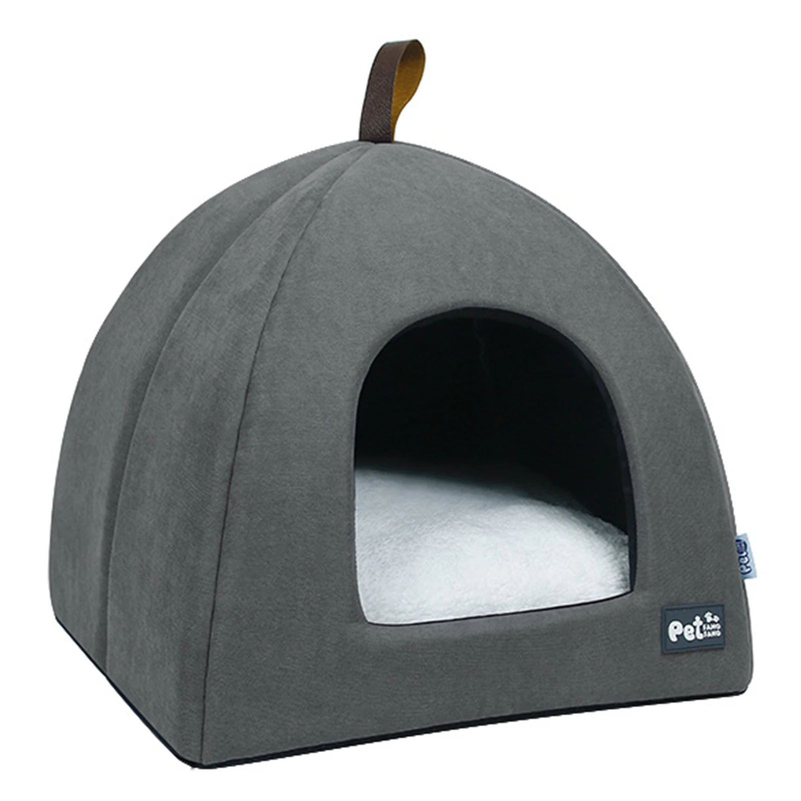 Foldable Cat Bed Breathable Cat House Indoor Pet Tent Dog Bed with Mat, Grey, Size L