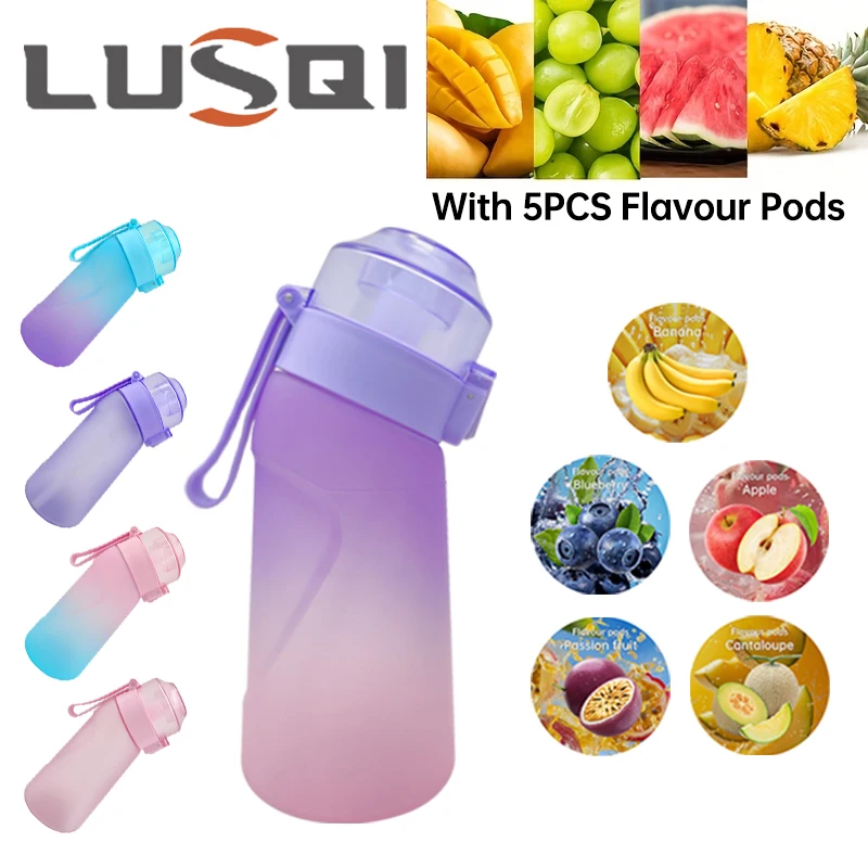 LUSQI 500ML Flavored Water Bottle With 5 Flavor Pods With Straw Suitable For Outdoor Camping For Thanksgiving/Christmas Gifts