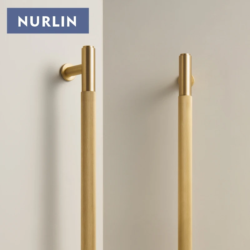 Nurlin Solid Brass Linear Pattern Kitchen Knobs Wardrobe Cabinet Door Drawer Handle Gunmetal Matte Gold Antique Bronze Pull