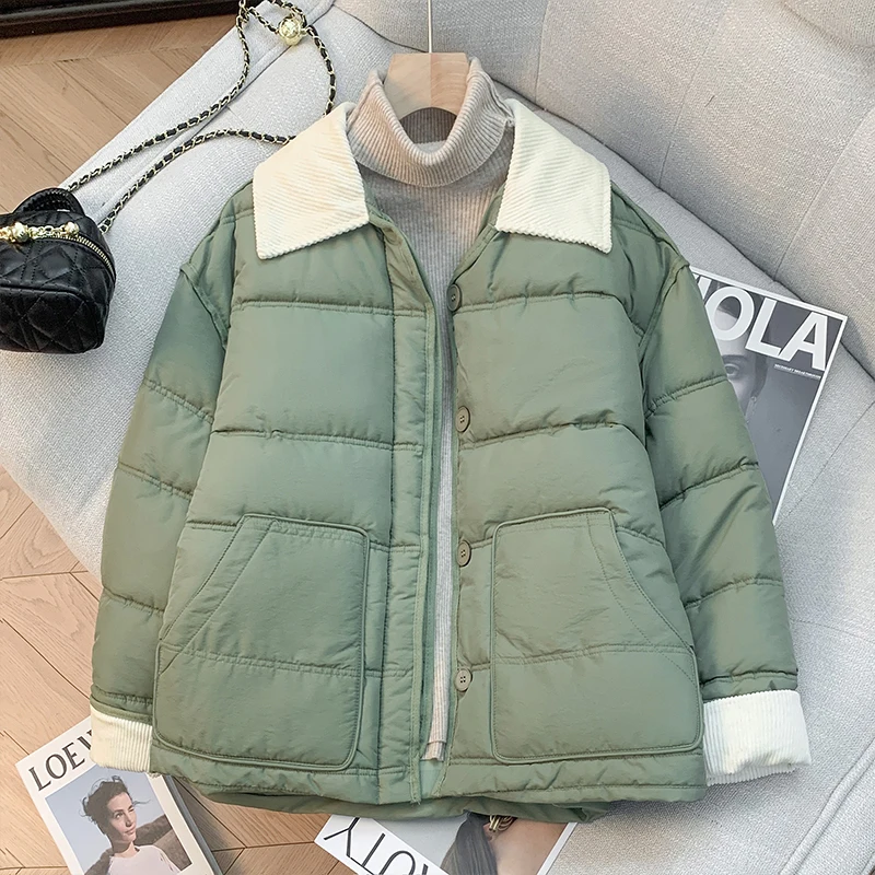 

Winter New Large Size Corduroy Collar Color Blo Cotton Ne Bread Sle Jaet Women's Lightweight Loose Fit Coat