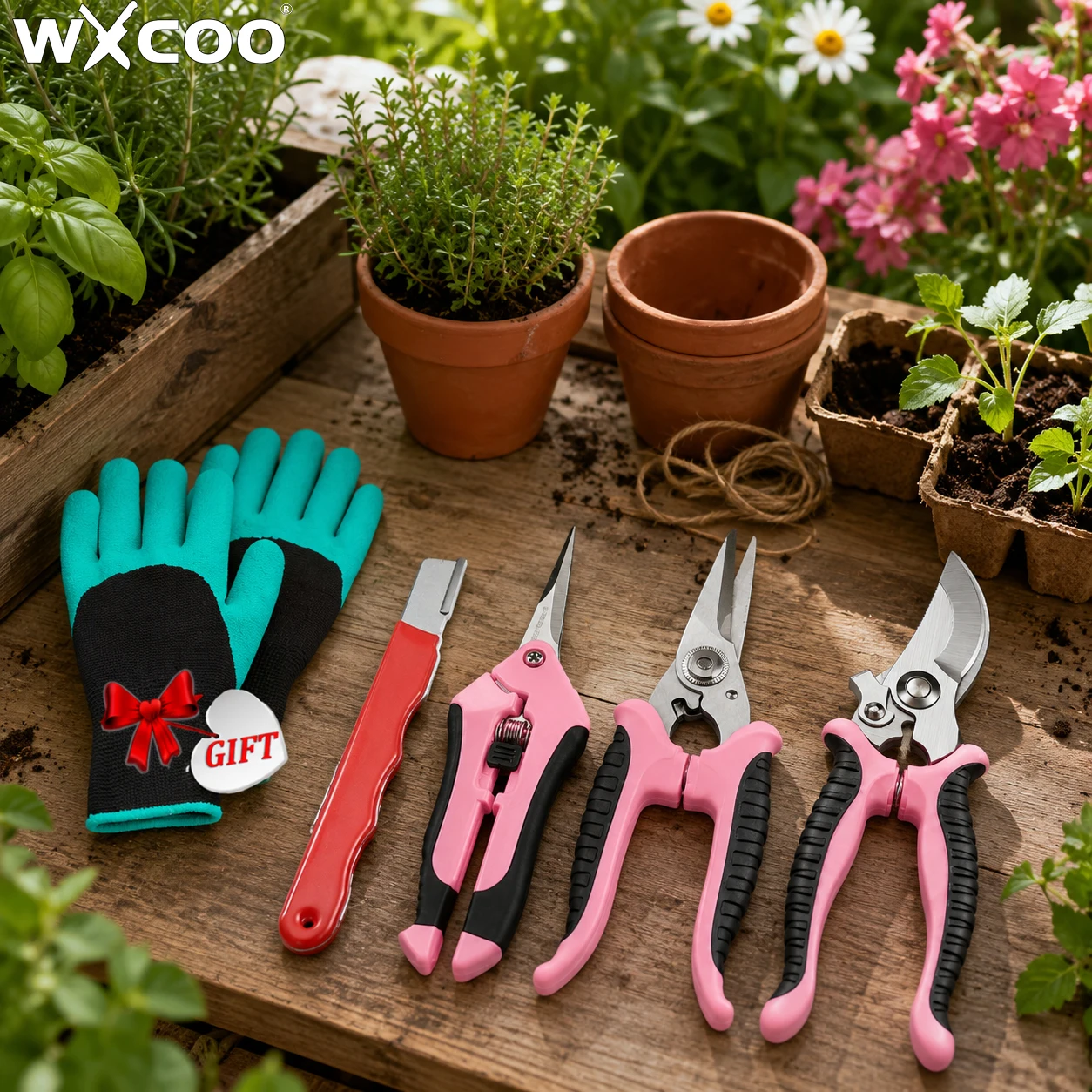 Gardening Tools Pink - 3-delige snoeischaarset roze roestvrij staal tuinschaar