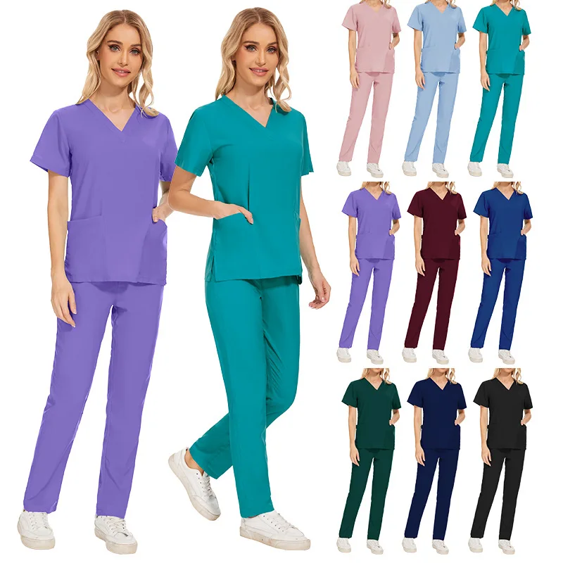 

Women surgical gowns scrub set clinic Beauty salon doctor work clothes man Short sleeve operating room medical uniform overalls