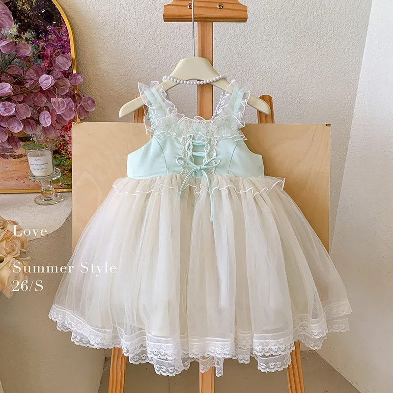 Girls Lolita Princess Summer  Children's Fluffy Gauze Women's Treasure Birthday Suspender Dress