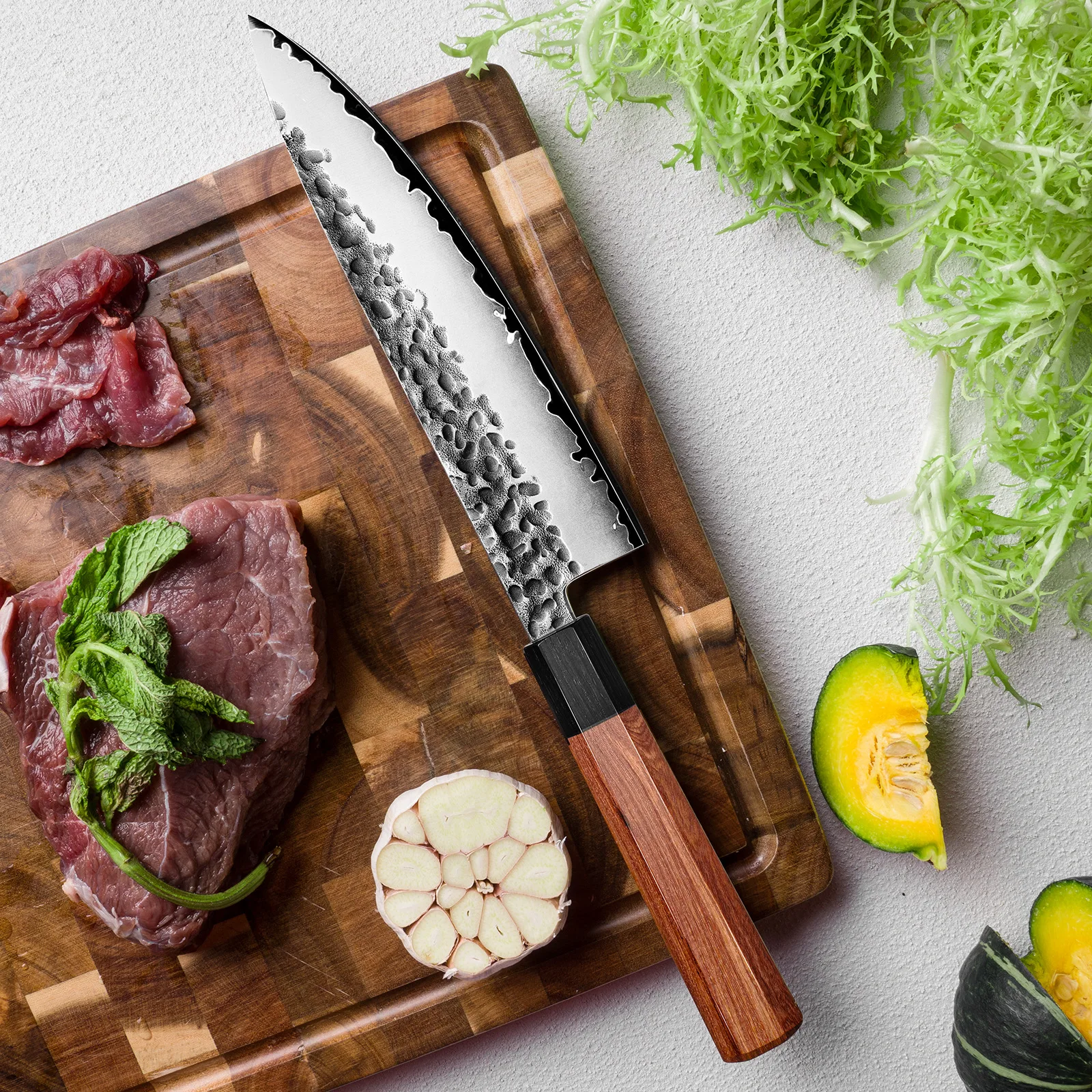 RHON 8inch Hand Forged Chef Knife 3Layer Compostied Japanese Kitchen Cooking Chefs Slicing Meat Cutting Vegetable Utility Knives