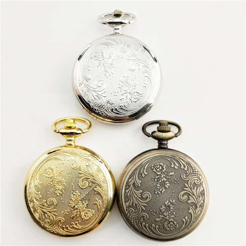 Retro Luxury Engraved Bronze Case Quartz Pocket Watch for Men Antique Wave Fob Chain Necklace Pendant Man Clock Present Gifts