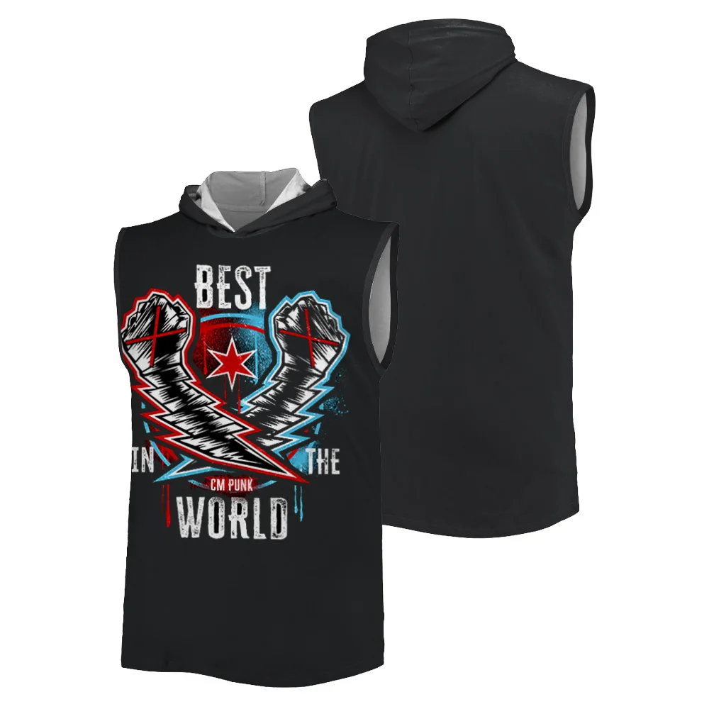 

Summer 3D Print WWE CM Punk The world's Best Lightning Hooded vest Fashion Sport Outdoor Fitness Breathable Loose Men's T-shirt