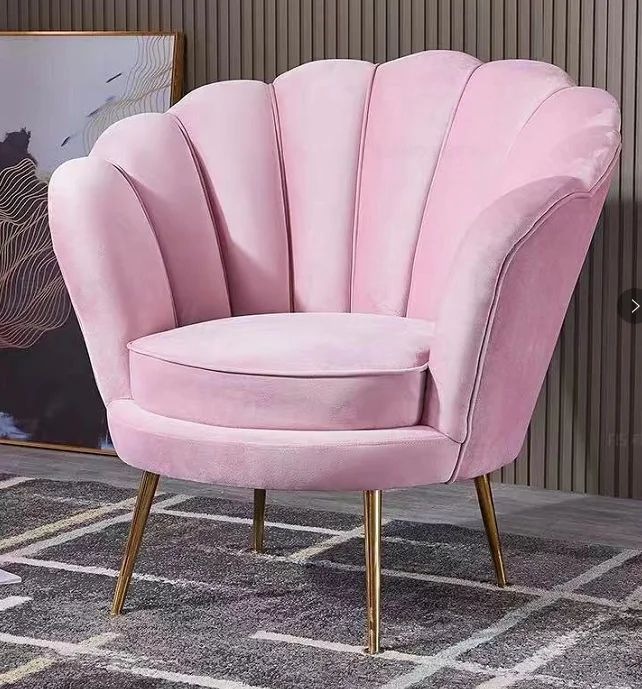 Luxury Flower Shell Shaped Sofa Chair Gold Brass Metal Upholstery Velvet Fabric 2 Seater Living Room Furniture Modern Chair