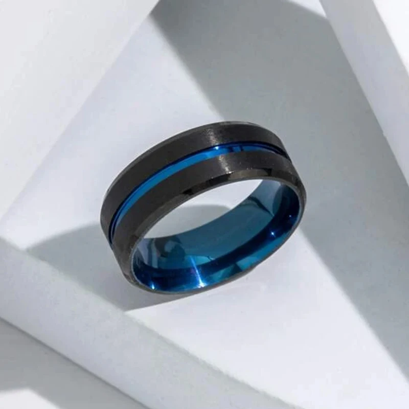 8MM Silver Black Blue Bevel Slotted Multiple Colors 316L Stainless Steel Men and women Birthday Party Jewelry Gifts Never Fade view 3