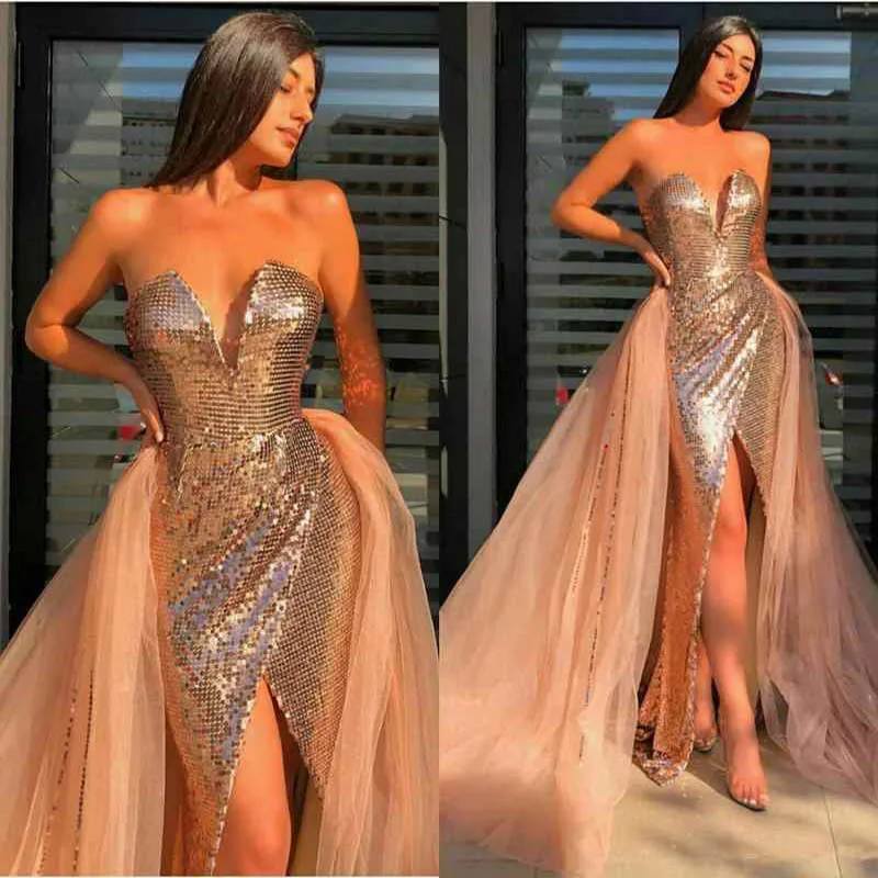 New Sexy Tube Top High Split Fork Gradual Change Slim Thin Temperament Elegant Women's Clothing Shining Luxury Banquet Dress