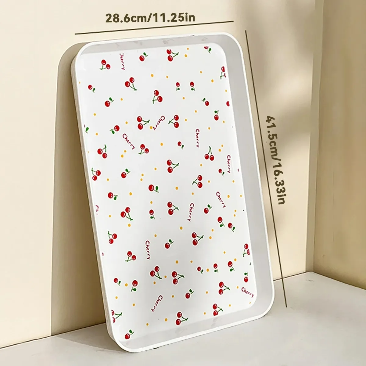 Rechthoekige plastic opbergbak met kersenpatroon, geschikt voor het serveren van desserts, fruit en andere gerechten, stapelbaar, multifunctioneel, decoratieve bak voor thuisgebruik.