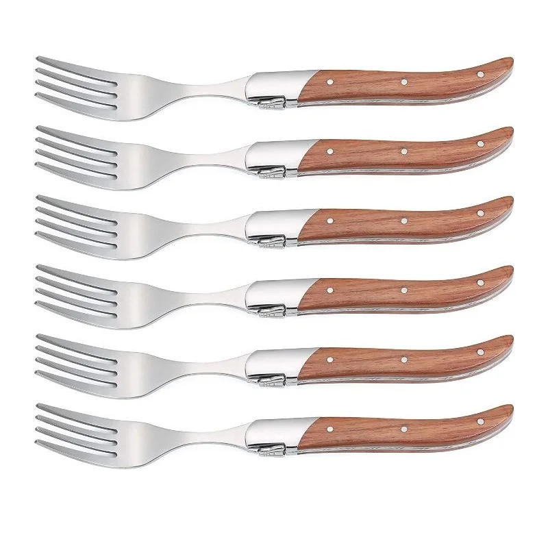 

8.5inch Laguiole Wood Flatware Stainless Steel Dinner Forks Steak Cutlery Olive Rose Black Wood Dinnerware Set Luxury Tableware