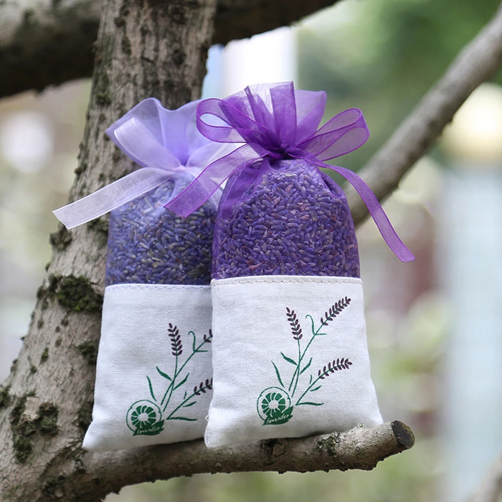 

20pcs Lavender Sachet Bags Beautiful Pattern Portable Ribbon Dried Lavender Herbal Fragrance Scented Travel Storage