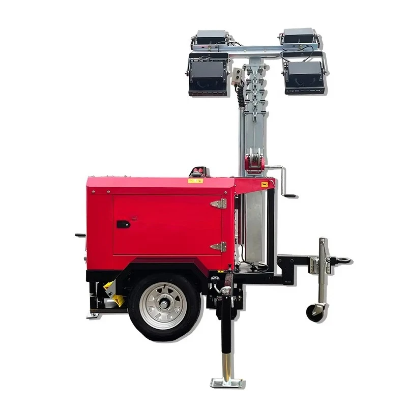 Portable 3KW L2E Diesel Generator LED Light Tower 4x350W 8M High for Highway Railway Tunnel Construction Site