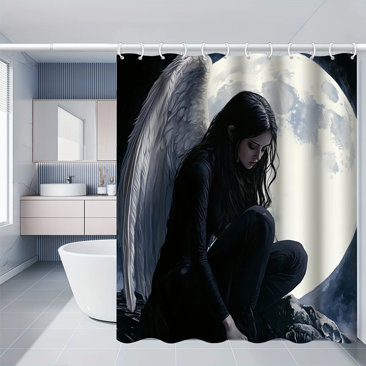 

dark angel moon shower curtain for bathroom privacy and decor gothic style polyester fabric Waterproof shower curtain QuickSetup