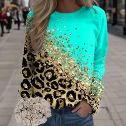 Autumn Leopard Sequins 3D Print Long Sleeve Women Hoodies Streetwear Female Hoodie Sweatshirts Pullover Oversized Woman Clothing