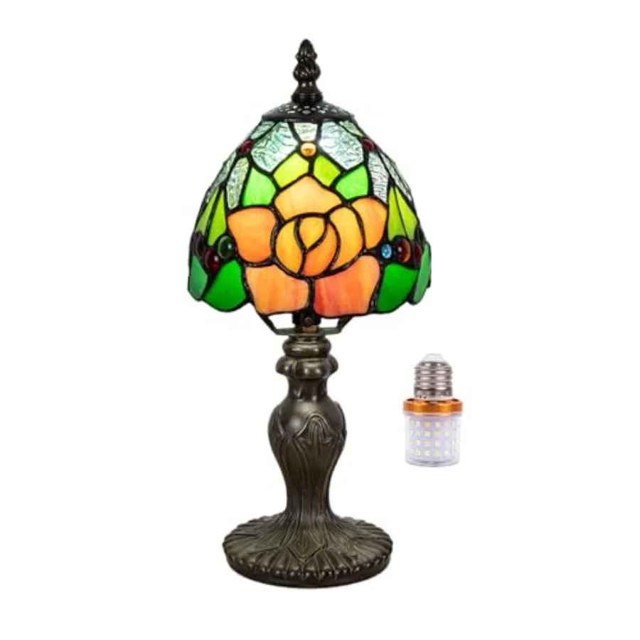 

Small Tiffany Table Lamp, 3 Color-Temperature Roses Stained Glass Lamp, 6 Inch Tiffany Style Lamp for Bedroom Living Room Home,