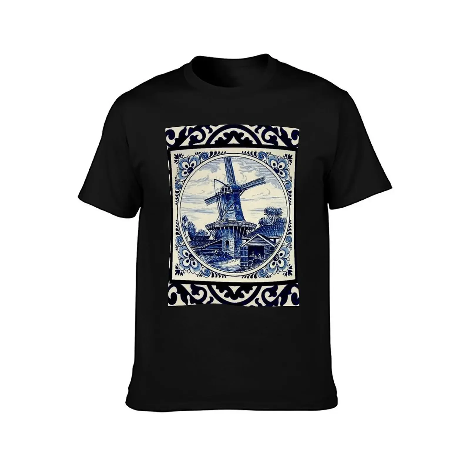 DUTCH BLUE DELFT : Vintage Rare Windmill Landscape in Amsterdam Print T-Shirt Man t-shirt vintage clothes t shirt men