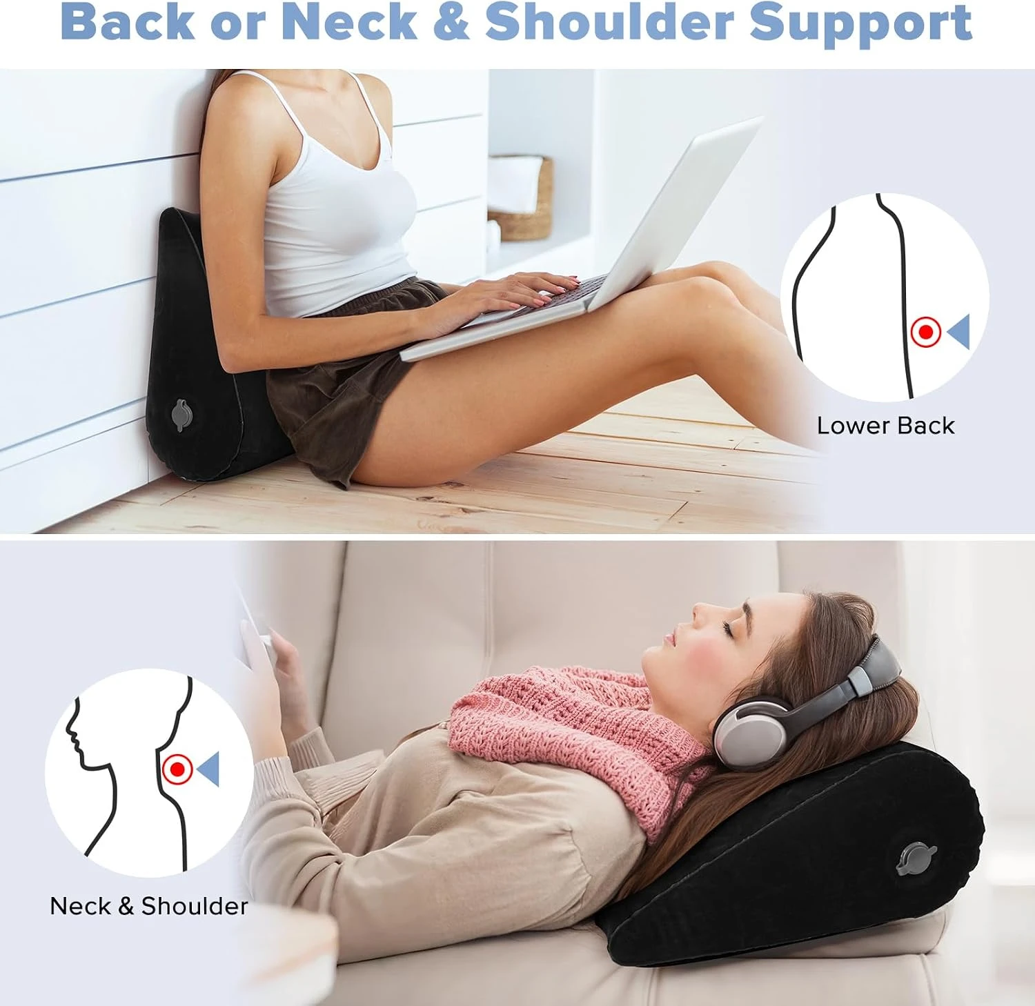 Triangular Travel Pillow Inflatable Office Neck Lumbar Support Pillow Thickened Flocking Leg Rest Pillow for Air Travel