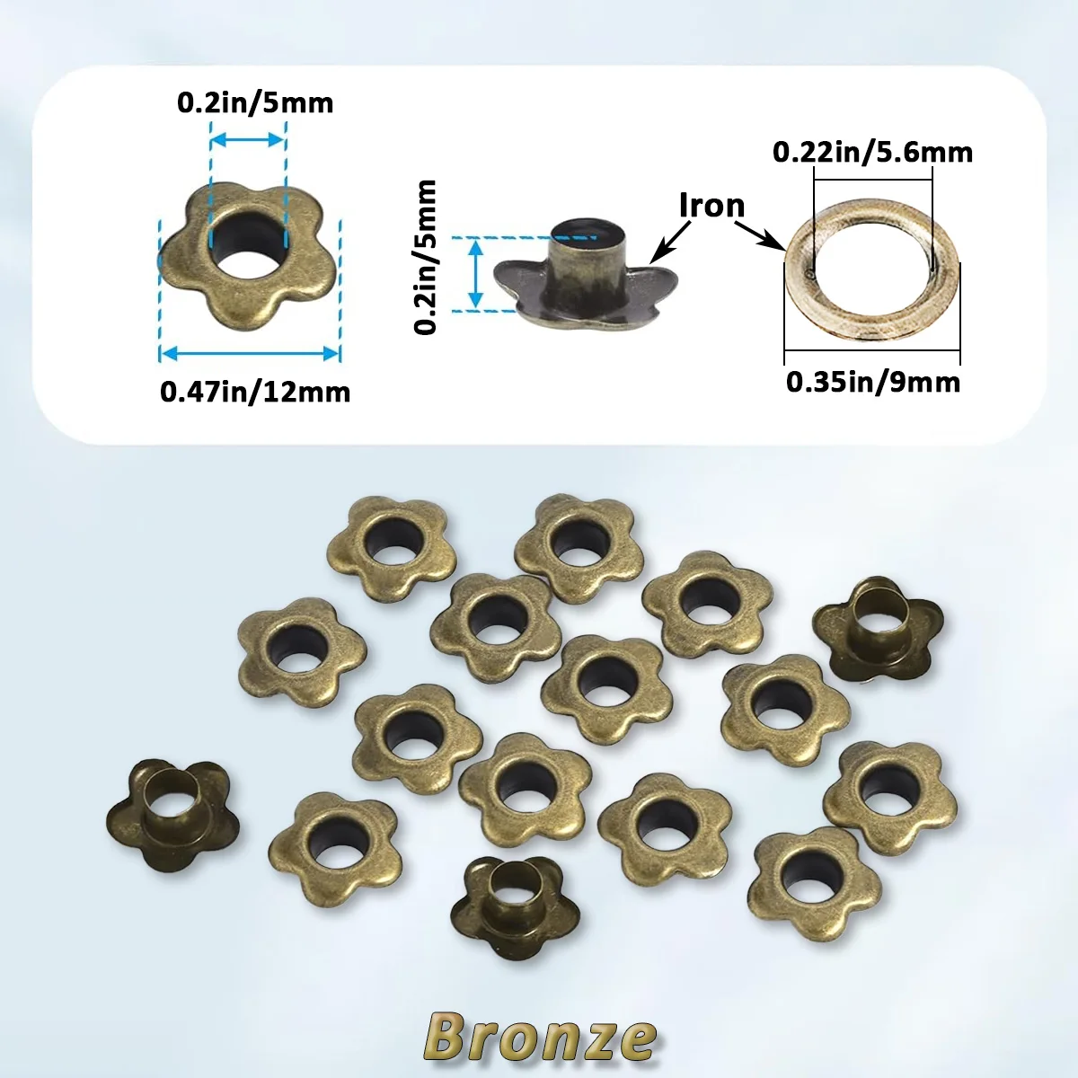 Flower Metal Eyelet Bulk Floral Grommets Rivet Eyelet Findings with 5mm Hole for Leather Scrapbooking Belt Bag Clothes DIY Craft