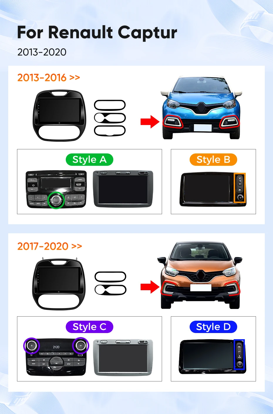 Ainavi Autoradio für Renault Kaptur Captur Clio Samsung QM3 2013-2020 Kabelloses Carplay Multimedia Android Auto 4G Stereo 2Din – Detail 1
