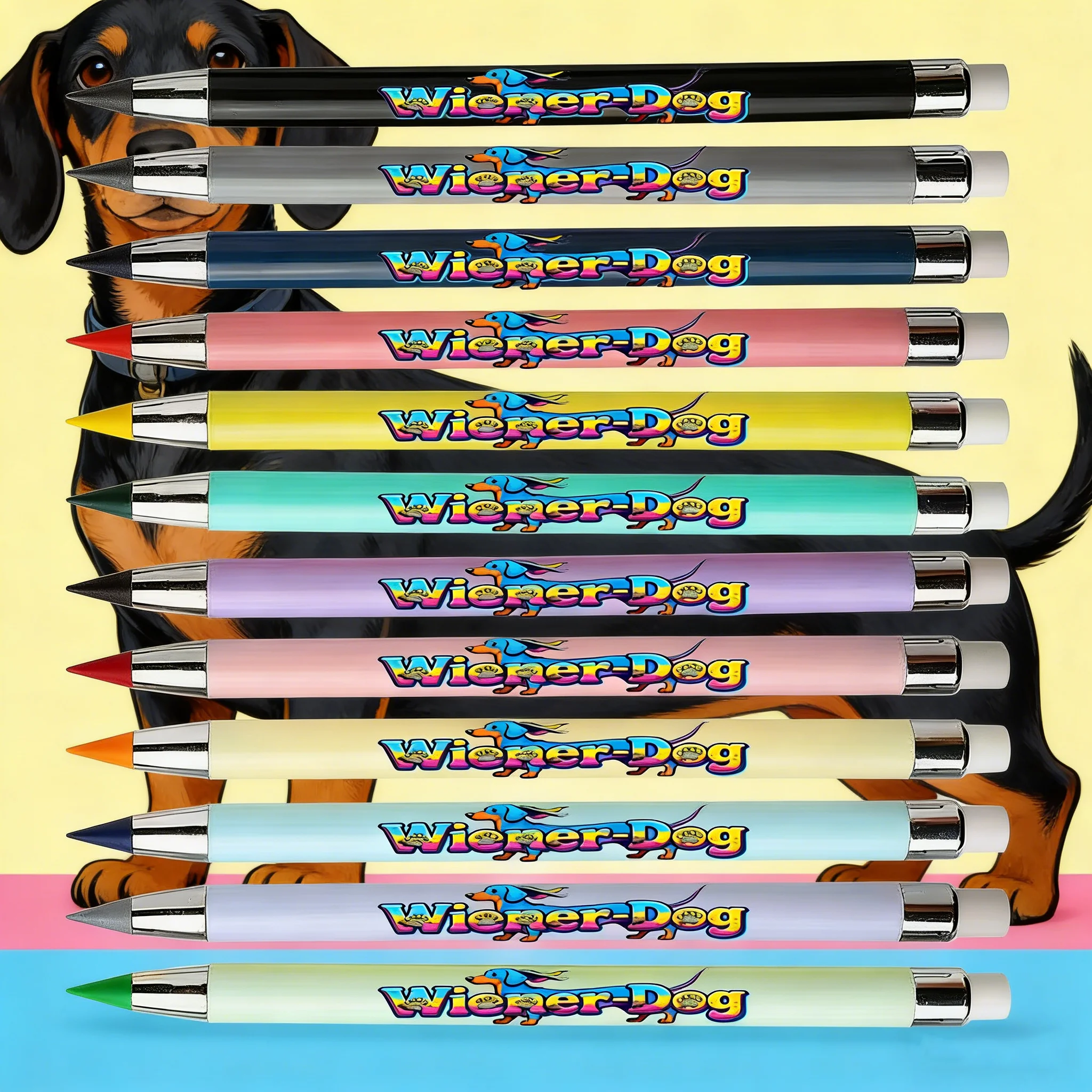 

12pcs dachshund text pattern eternal colored pencil is not easy to break pencil student stationery colored lead