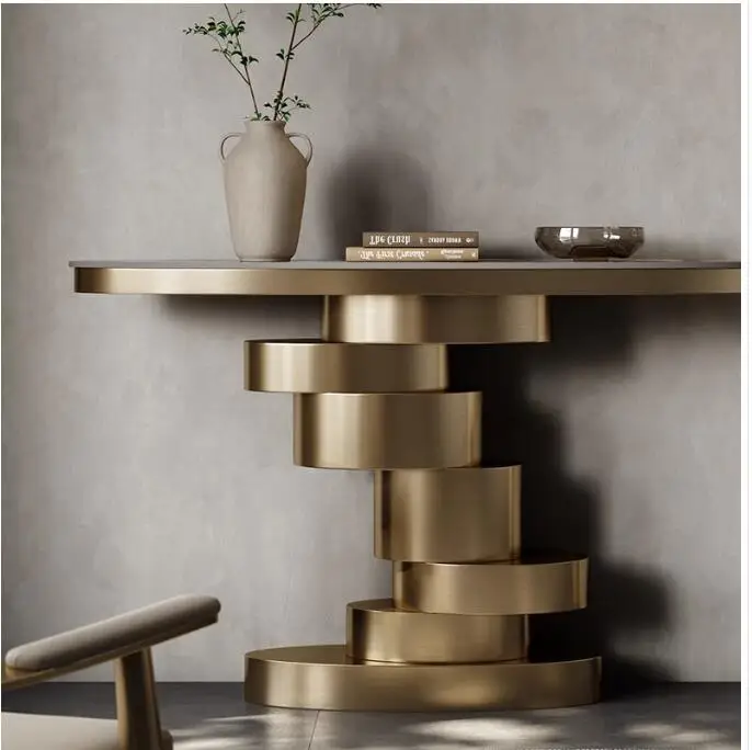 

Итальянский входной стол из нержавеющей стали, прихожая, каменная плита из нержавеющей стали, Роскошный каменный входной стол