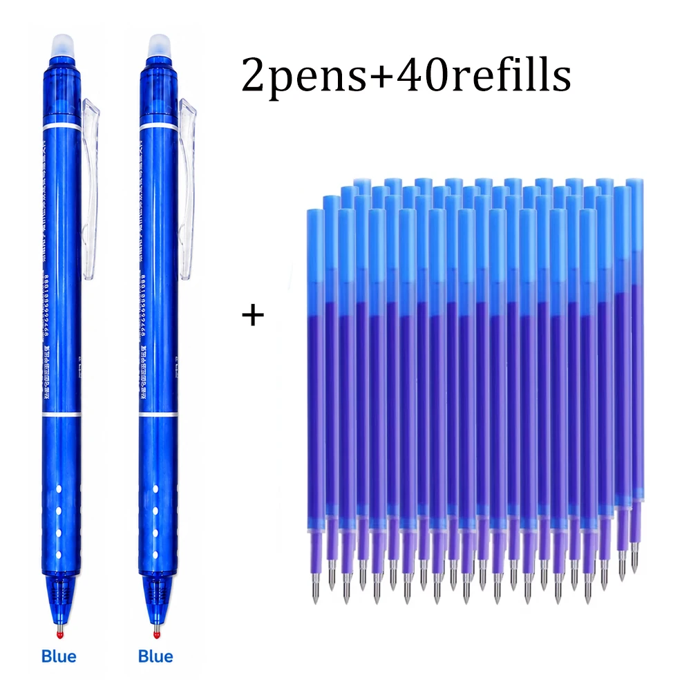 Set met intrekbare, uitwisbare gelpennen, 0,5 mm, met grote capaciteit en 40 navulpatronen, afwasbare handgreep, geschikt voor school, kantoor en als schrijfgerei.