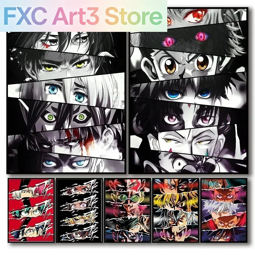 Póster sin Marco con Ojos de Personajes de Anime, Estilo Estético, Hunter X Hunter, Ataque a los Titanes, Demon Slayer, Pintura en Lienzo de Manga, Arte de Pared Kawaii