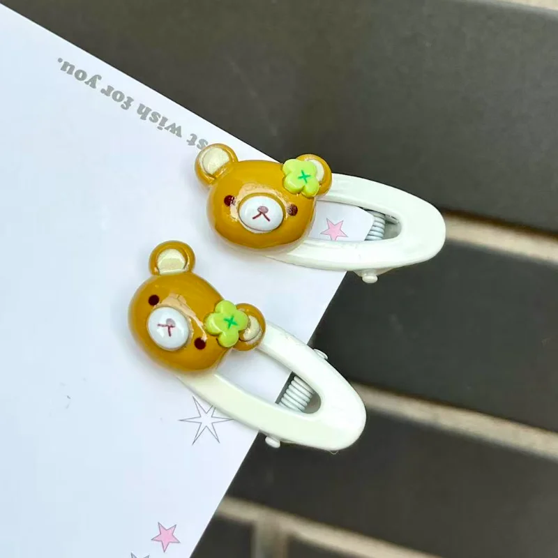 New Cartoon Rilakkuma Hairpin Cute Four Leaf Clover Bear Brother Ellipse Bb Hairpin Girl Sweet Hair Accessory Friend Party Gift - view 4