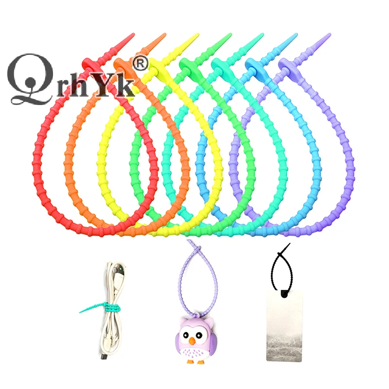 5Pcs Silicone Reusable Diy Keychain Keyring Ties Zip Tie Headset Data Line Twisted Rope Universal Magic Tie