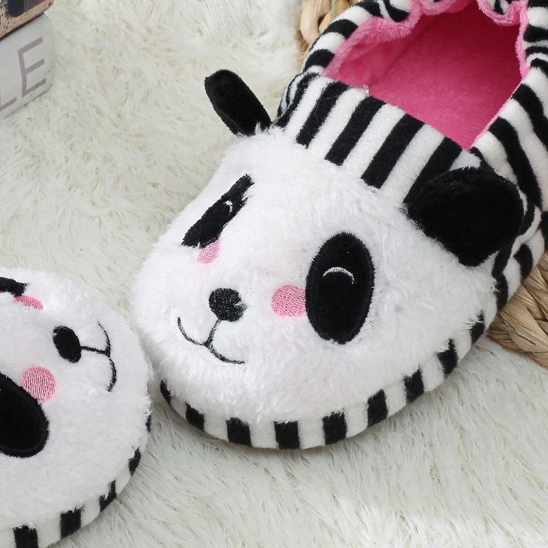 New Toddler Girl Slippers for Winter Baby Loafers Plush Warm Cartoon Panda Rubber Sole Boy Home Shoes Kids House Indoor Footwear