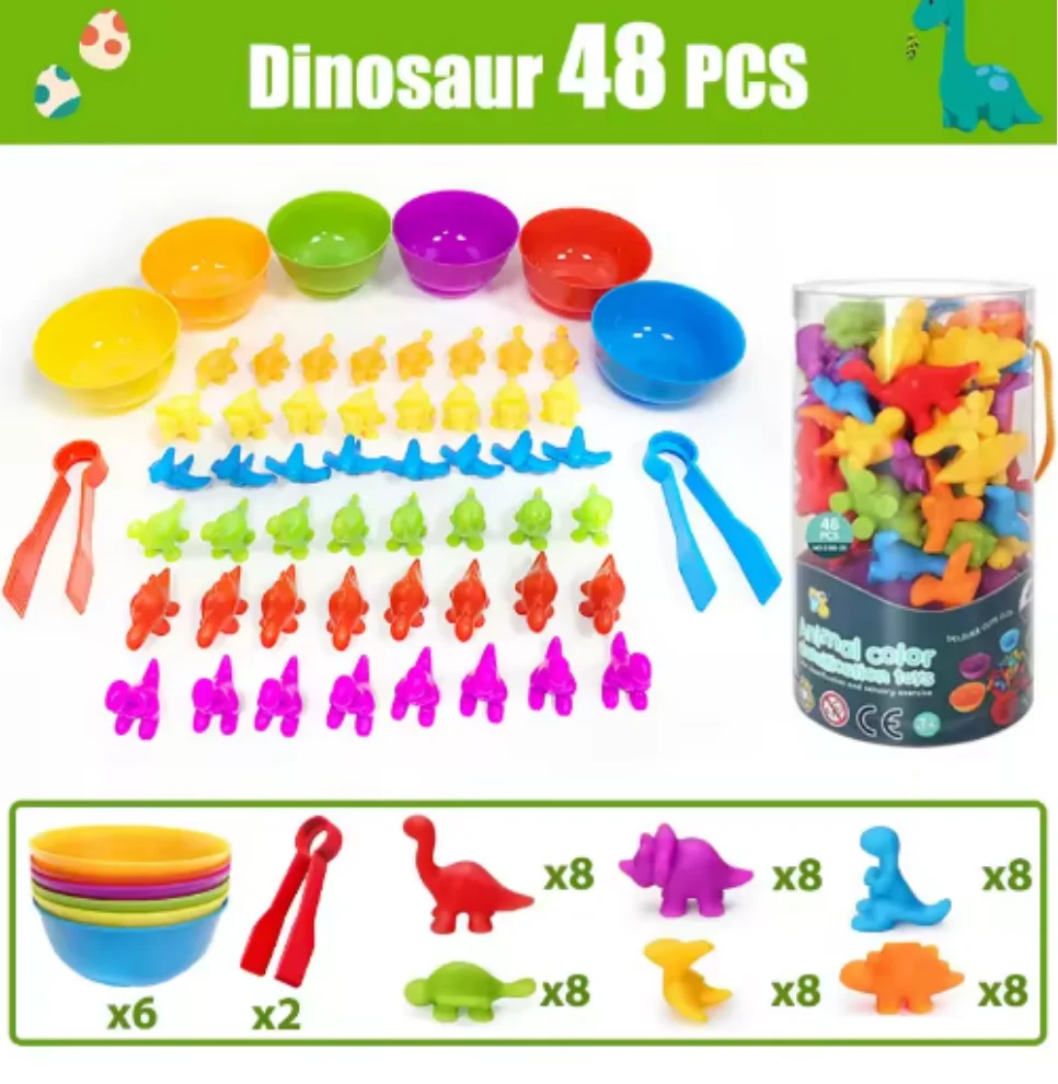 Montessori Materiaal Regenboog Tellen Beer Wiskunde Speelgoed Dier Dinosaurus Kleur Sorteren Matching Game Kinderen Educatief Zintuiglijk Speelgoed
