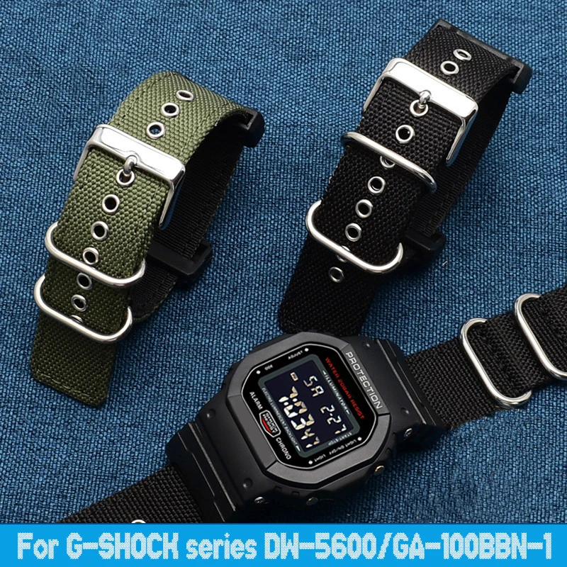 Soft 22MM Bracelet For Casio G-SHOCK Canvas Watch Strap DW-5600BBN GW-M5610 GA100/110 Modified Nylon Watch Band with Adapter