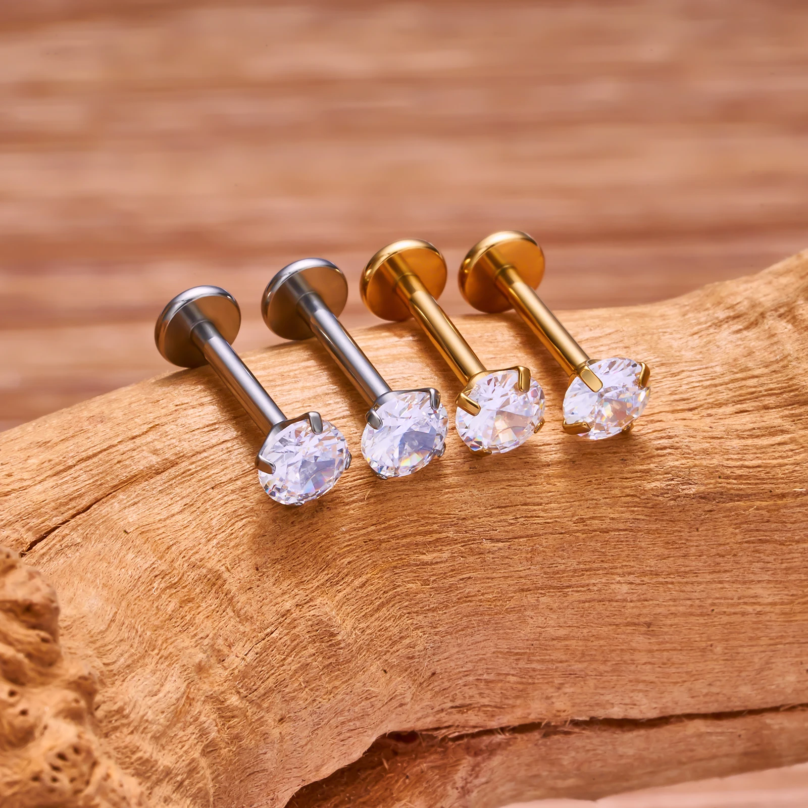 2pcs Titanium 16g Lip Labret Piercing Crystal Ball Monroe Lip Stud Helix Conch Tragus Cartilage Earrings 2/3/4mm CZ Body Jewelry