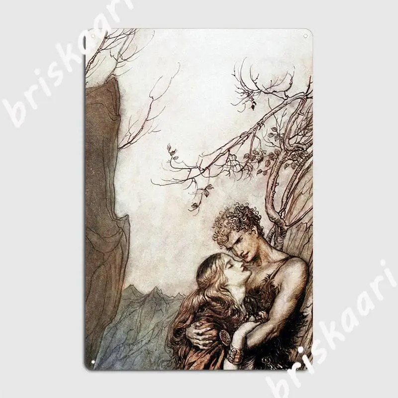 Brunnhilde And Siegfried The Twilight Of The Gods Arthur Rackham Metal Sign Party Wall Decor Personalized Tin Sign Poster