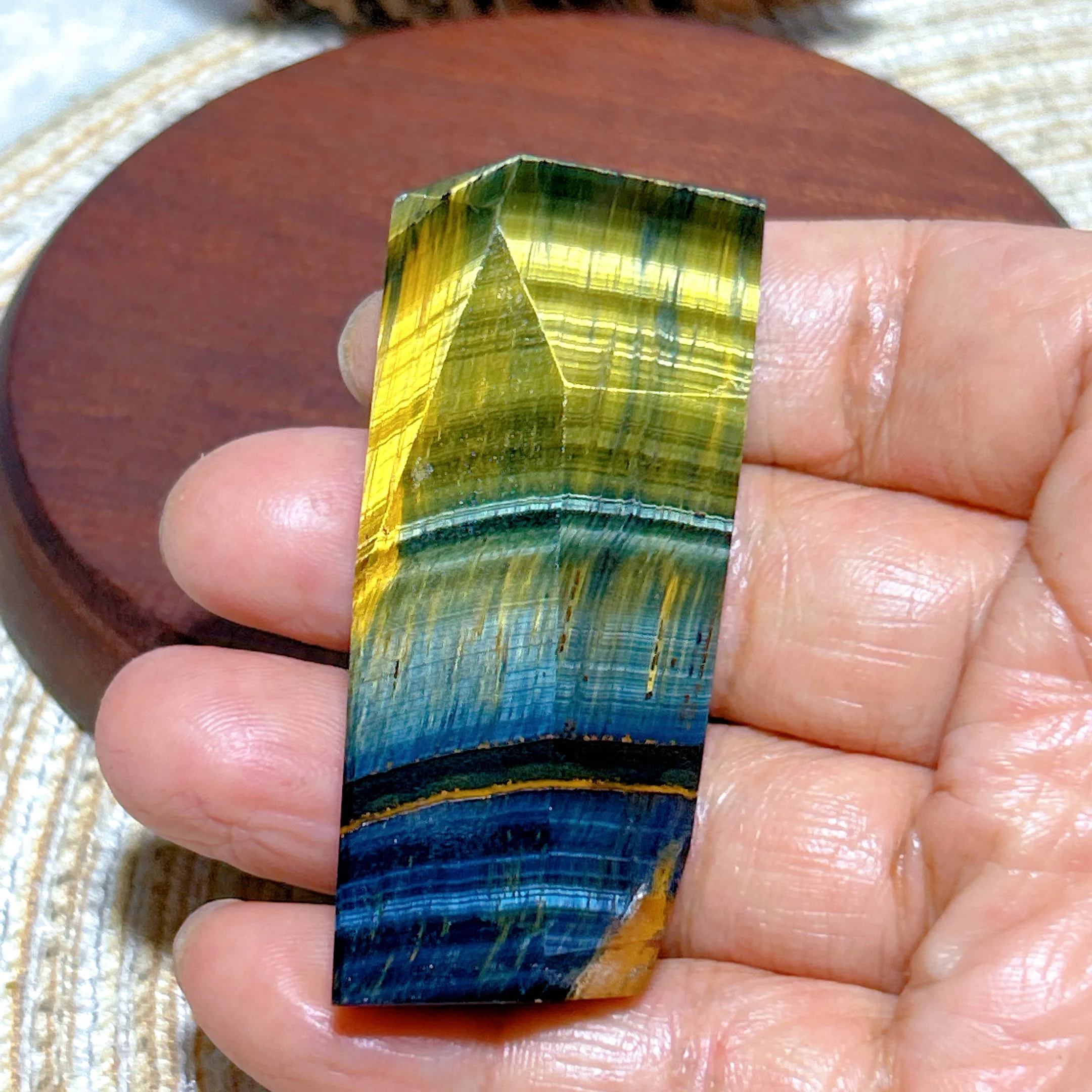 Healing Natural Crystals Blue Yellow Flashy Tiger Eye Freeform Polished Gemstones Mineral Energy