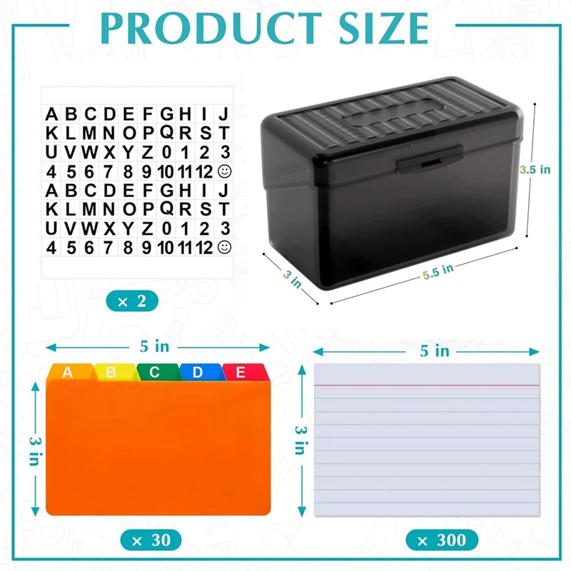 Index Card Holder With Dividers And Ruled Index Cards, 30 Index Card Dividers 300 Ruled Index Cards 3 X 5Inch Durable