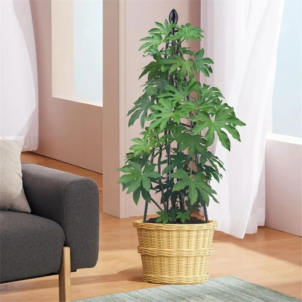 4 Ft Tower Obelisk Trellis for Potted Climbing Plants, Garden Trellis Rustproof Plastic Coated Metal Plant Support