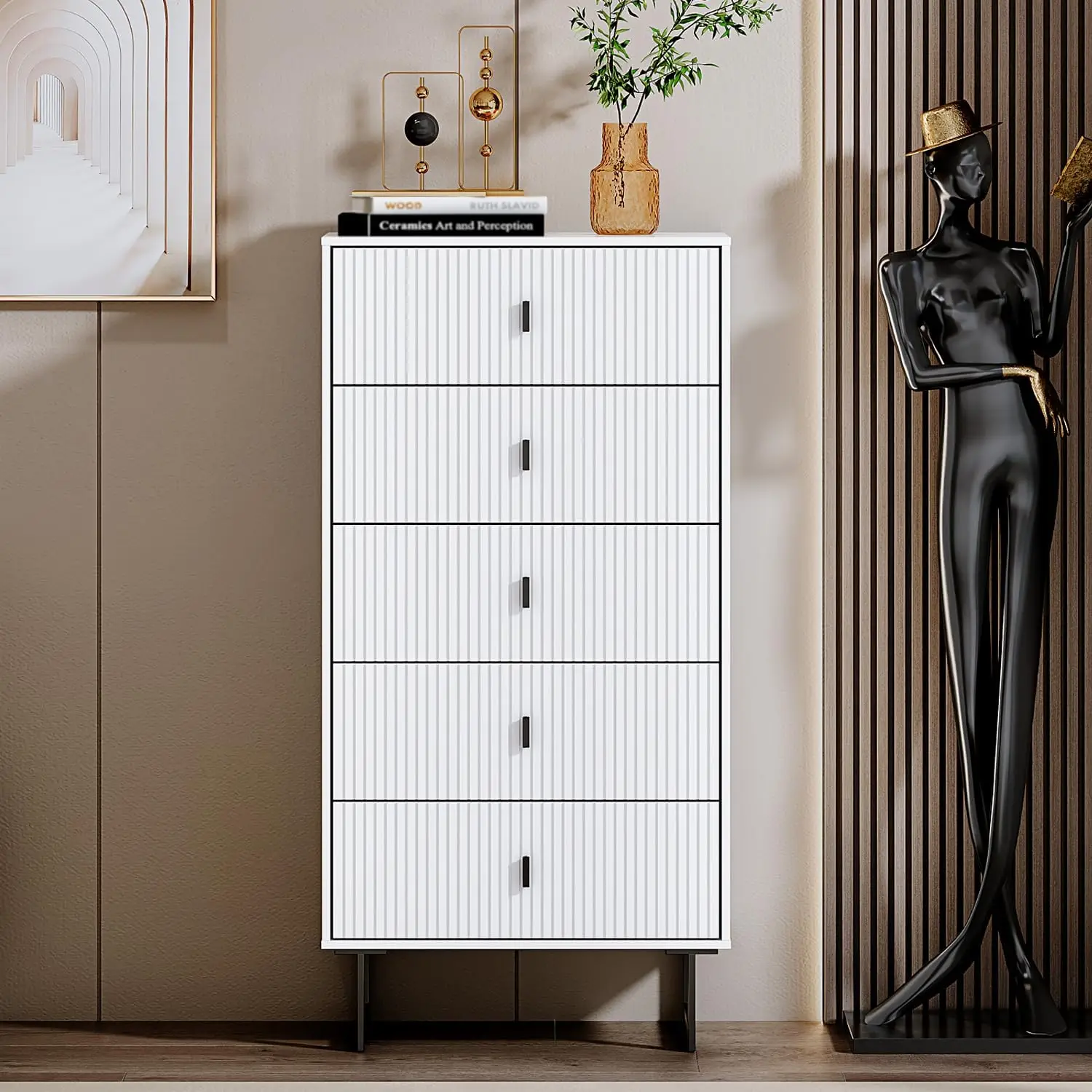 5/6 Drawer Dresser for Bedroom,Modern Drawer Chest Tall Storage Cabinet Organizer Unit with Metal Legs,for Living Room,Hallway