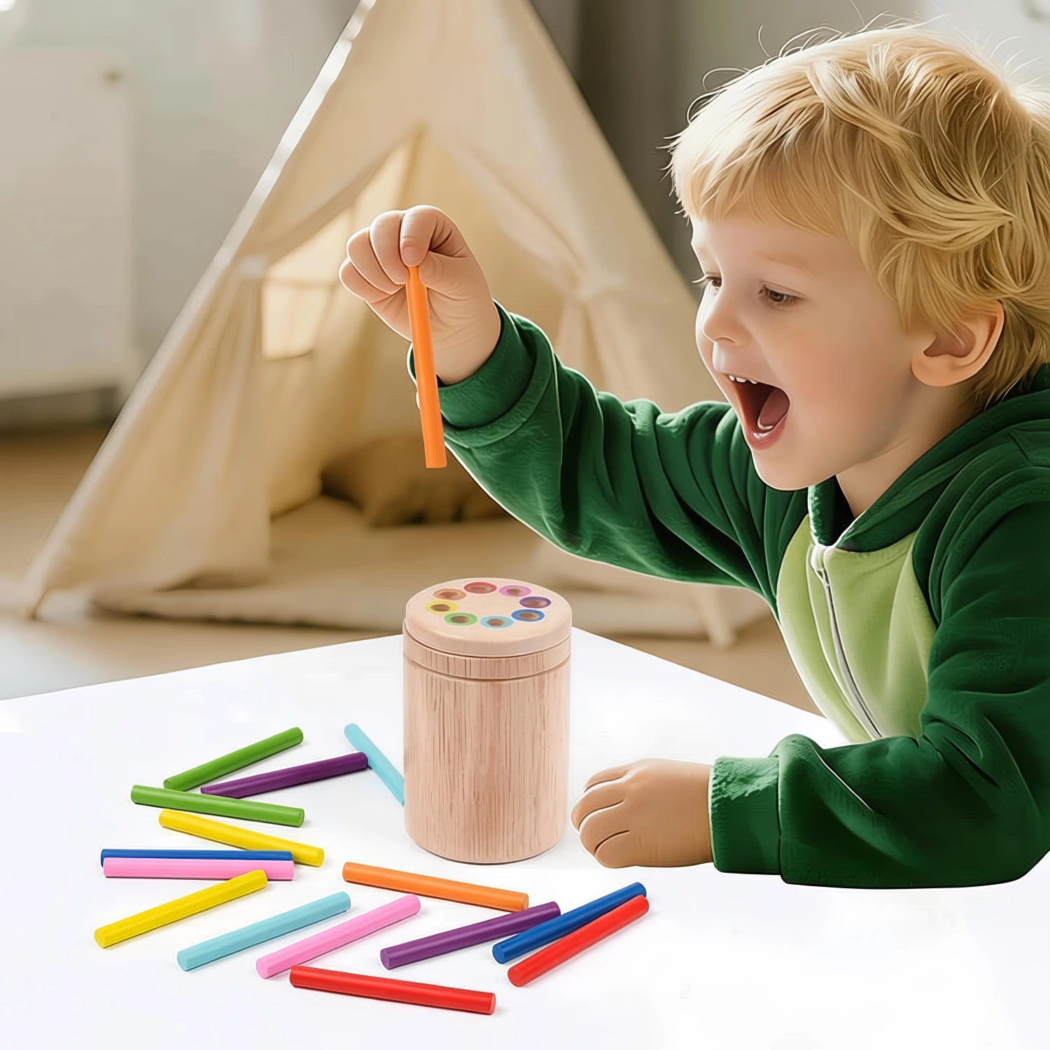 

Монтессори-игрушка для сортировки по цвету для малышей, игрушка для раннего развития, обучение распознаванию цветов, счет и развитие мелкой моторики, подарки